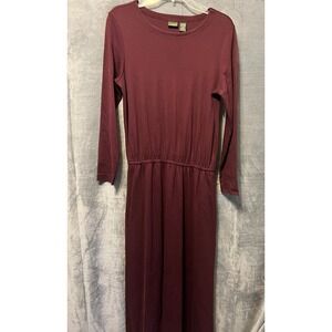 L.L.Bean Women's Burgundy Long Sleeve Cotton Maxi‎ Dress with Pockets